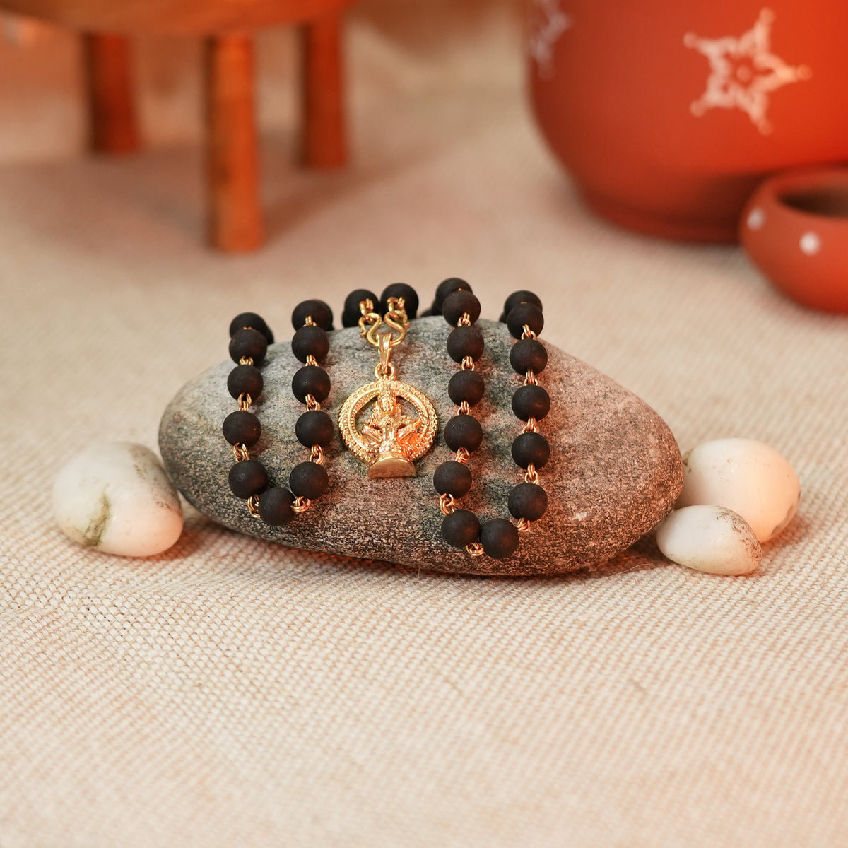 Karungali Maala - 8mm | 54 beads | Pure Panchaloham Madikkanni without Capping Ayyappa Prabha Pendant