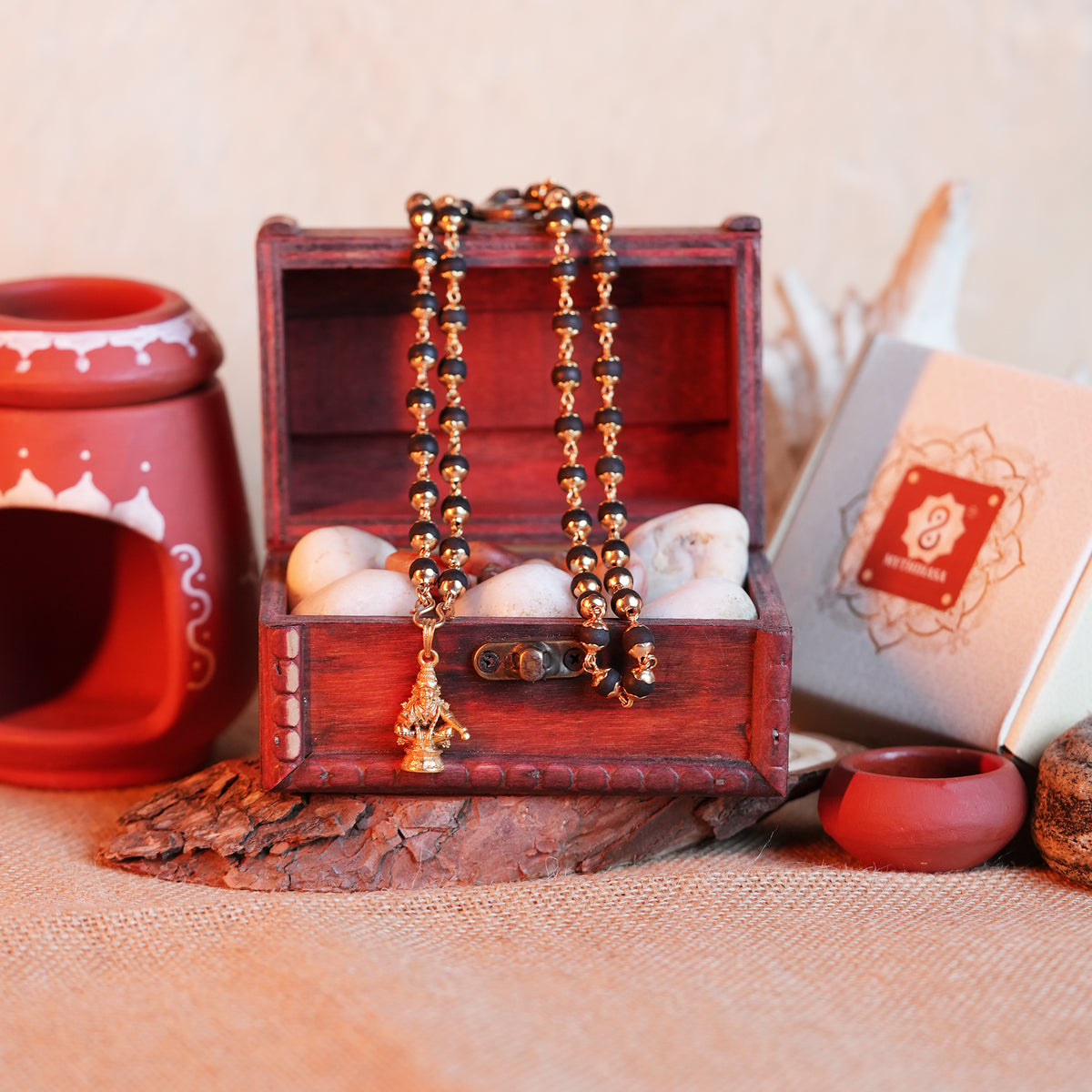 Karungali Maala - 8mm | 54 beads | Pure Panchaloham Madikkanni Capping with plain Ayyappa Pendant