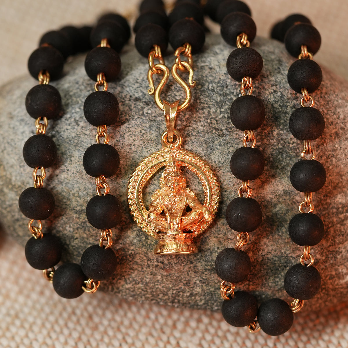 Karungali Maala - 8mm | 54 beads | Pure Panchaloham Madikkanni without Capping Ayyappa Prabha Pendant
