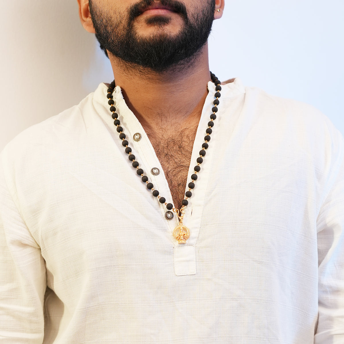 Karungali Maala - 8mm | 54 beads | Pure Panchaloham Madikkanni without Capping Ayyappa Prabha Pendant