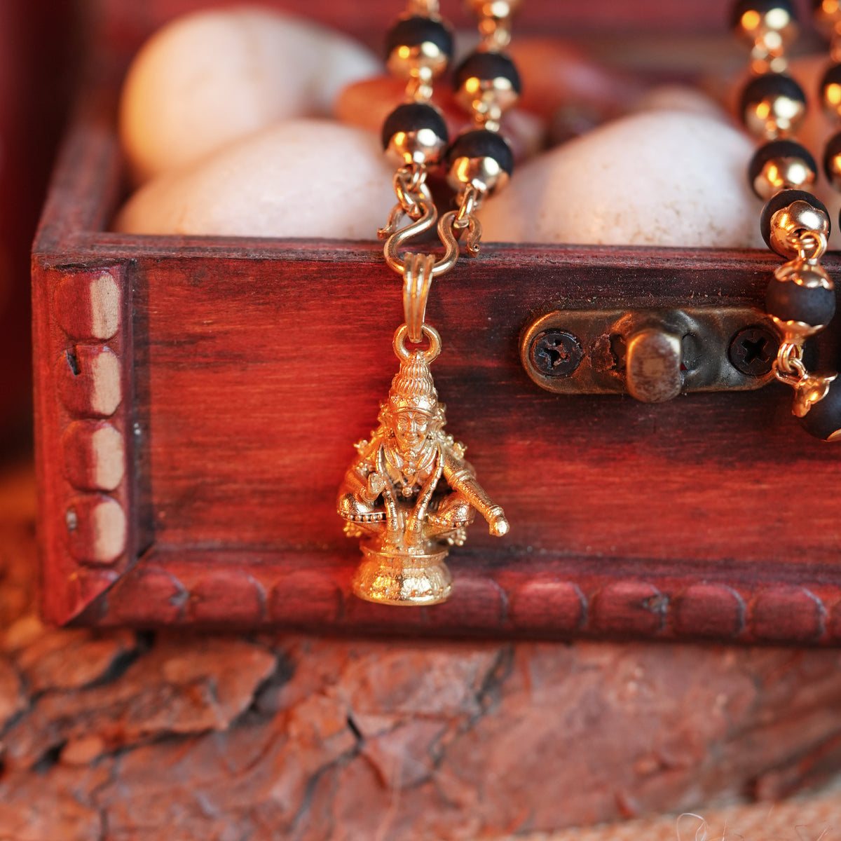 Karungali Maala - 8mm | 54 beads | Pure Panchaloham Madikkanni Capping with plain Ayyappa Pendant
