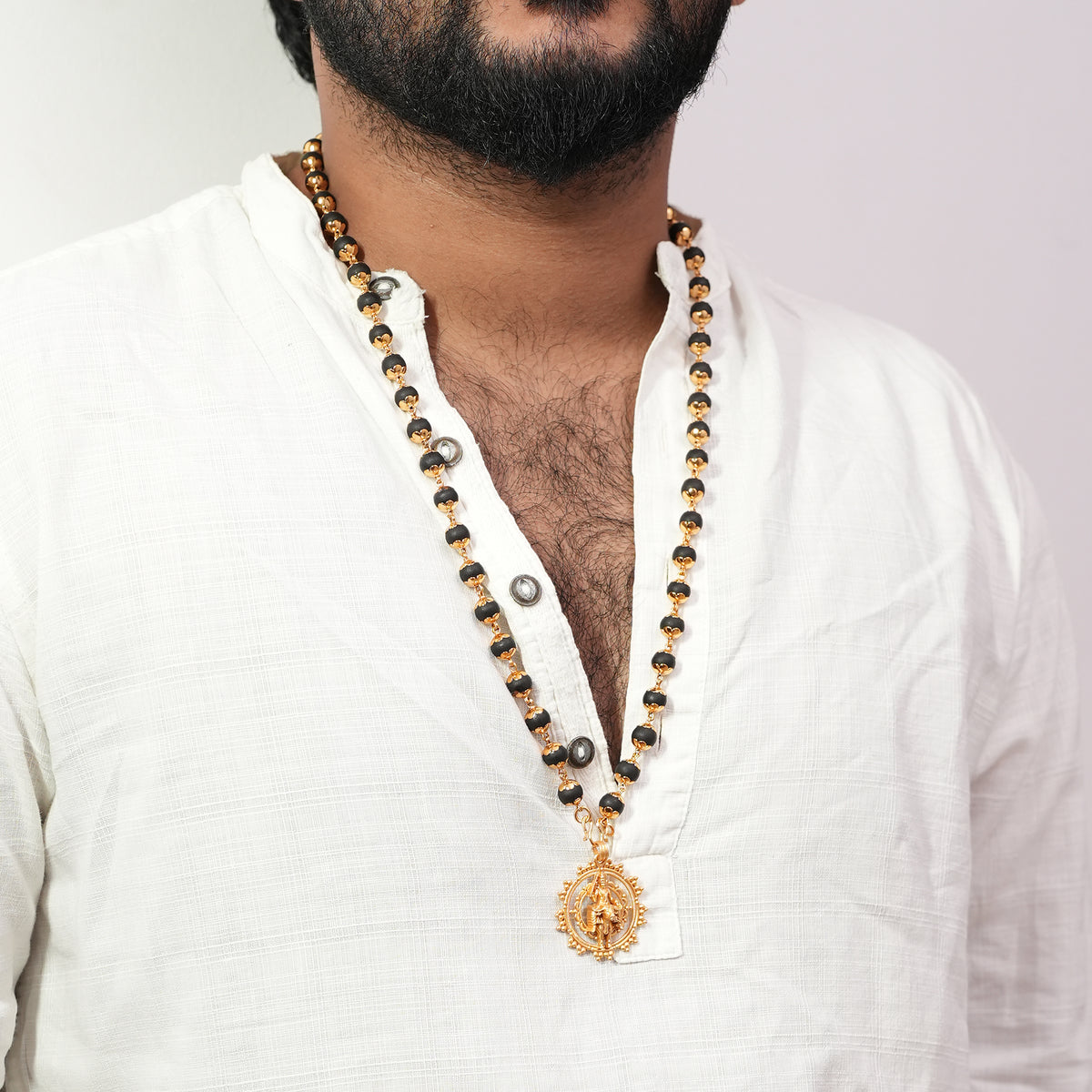 Karungali Maala - 8mm | 54 beads | Pure Panchaloham Madikanni Capping with Vishnumaya Prabha Pendant