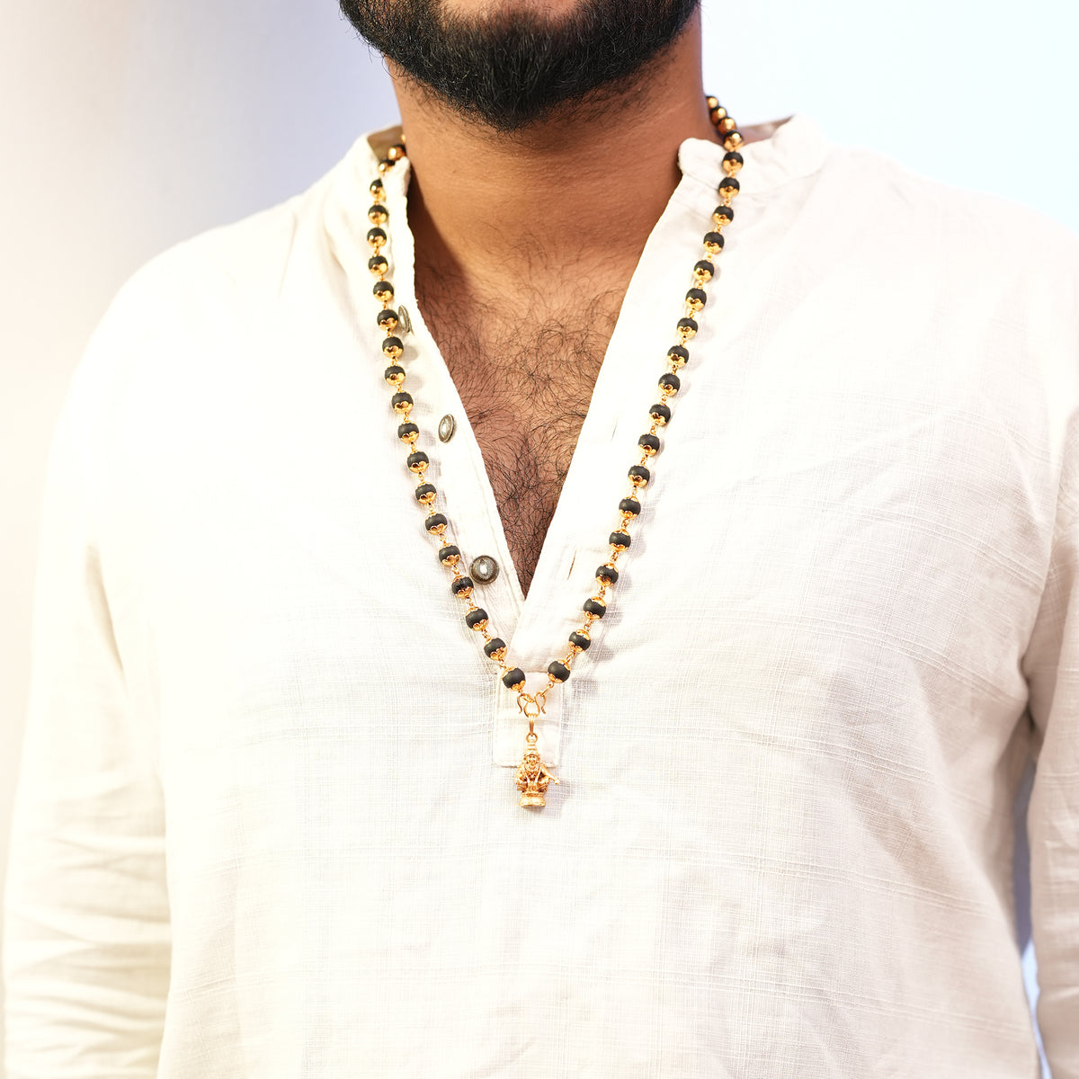 Karungali Maala - 8mm | 54 beads | Pure Panchaloham Madikkanni Capping with plain Ayyappa Pendant