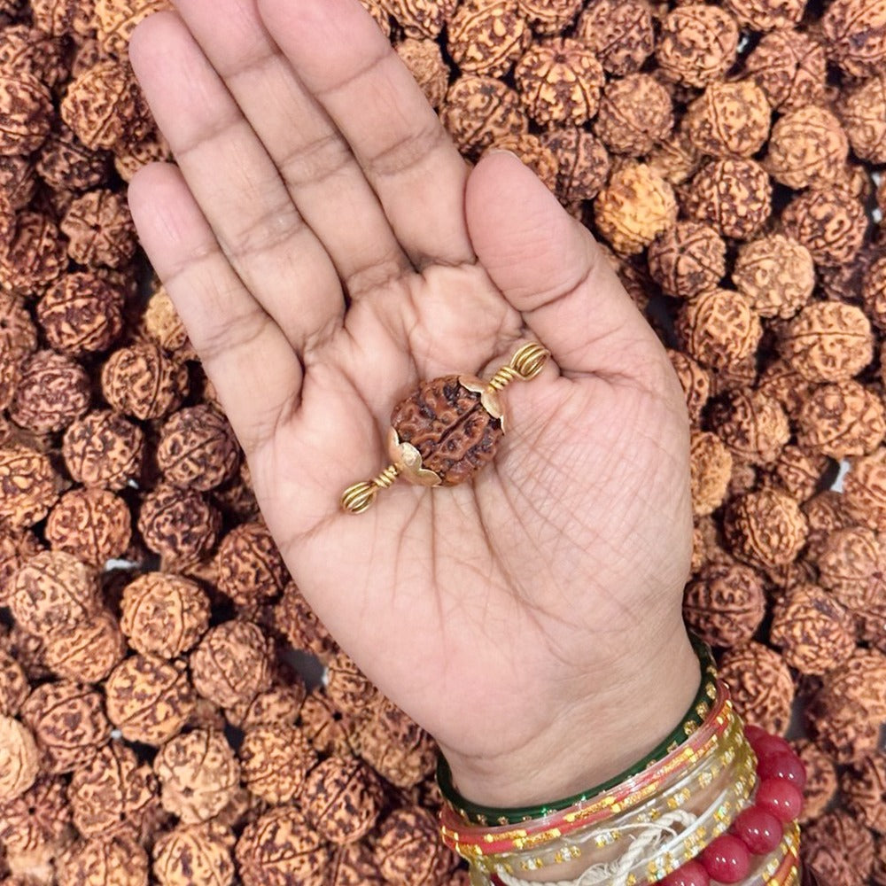 5 Mukhi Rudraksha Pendant with Panchaloham Caps (Double-Side)