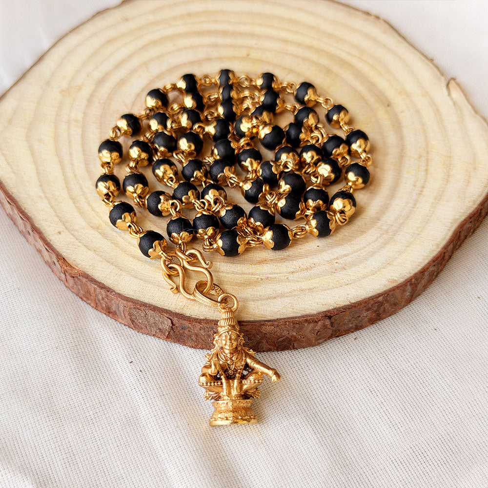 Karungali Maala - 6mm | 54 beads | Pure Panchaloham Madikkanni Capping with Plain Ayyappa Pendant