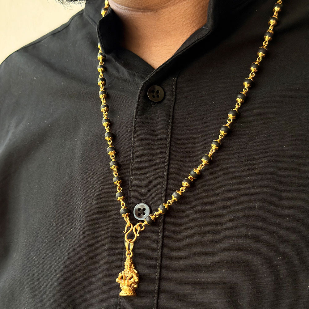 Karungali Maala - 6mm | 54 beads | Pure Panchaloham Madikkanni Capping with Plain Ayyappa Pendant