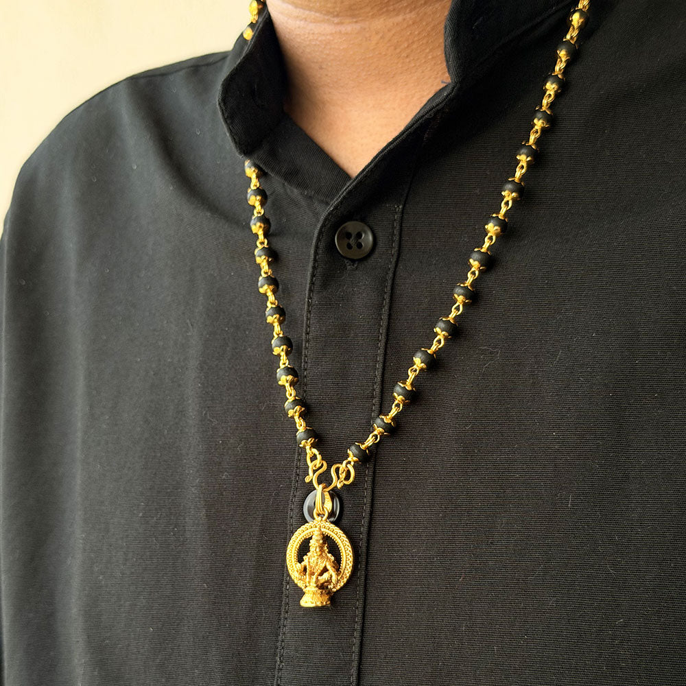 Karungali Maala - 6mm | 54 beads | Pure Panchaloham Madikkanni Capping with Ayyappa Prabha Pendant
