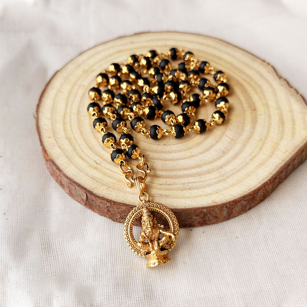 Karungali Maala - 6mm | 54 beads | Pure Panchaloham Madikkanni Capping with Ayyappa Prabha Pendant