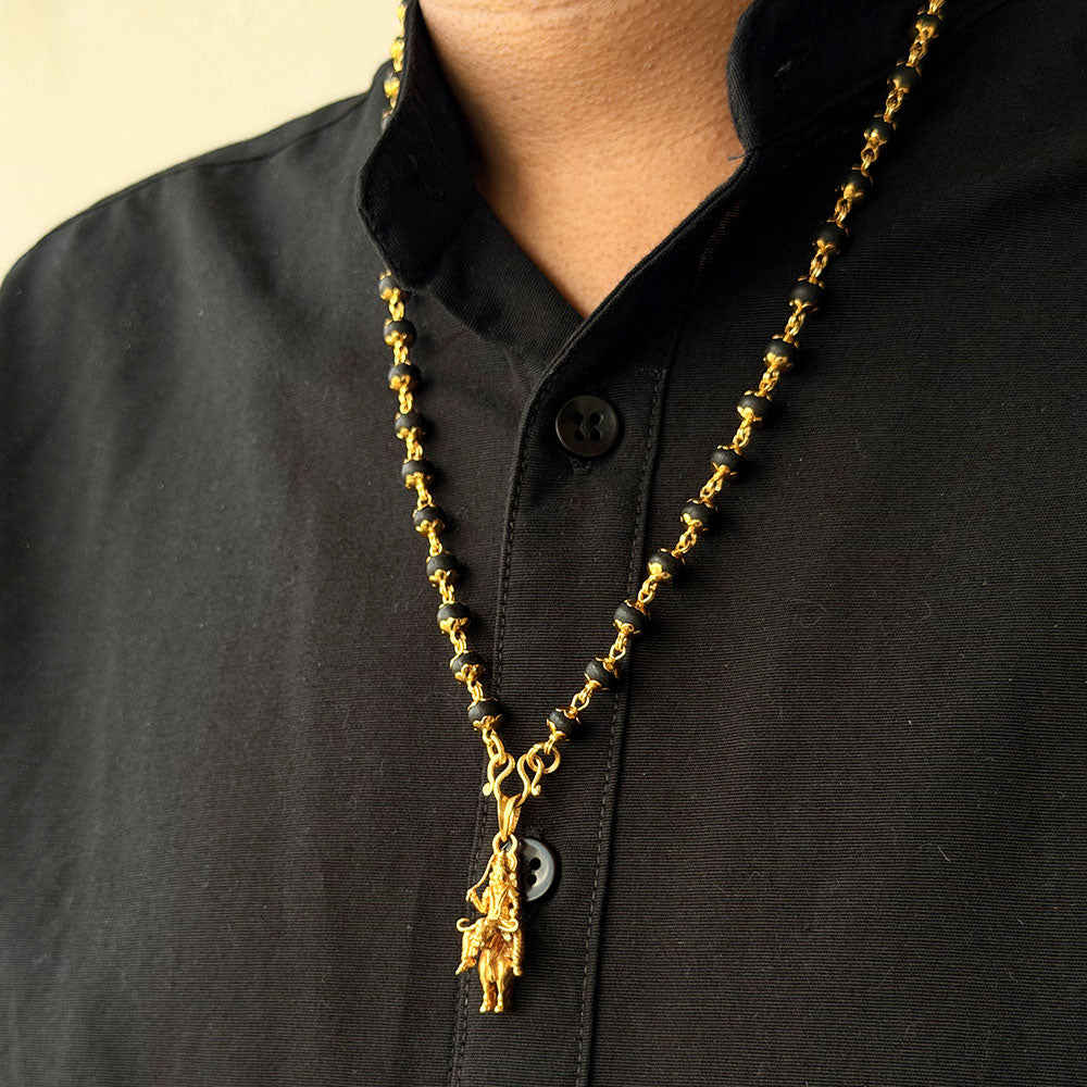 Karungali Maala - 6mm | 54 beads | Pure Panchaloham Madikkanni Capping with Plain Vishnumaya Pendant