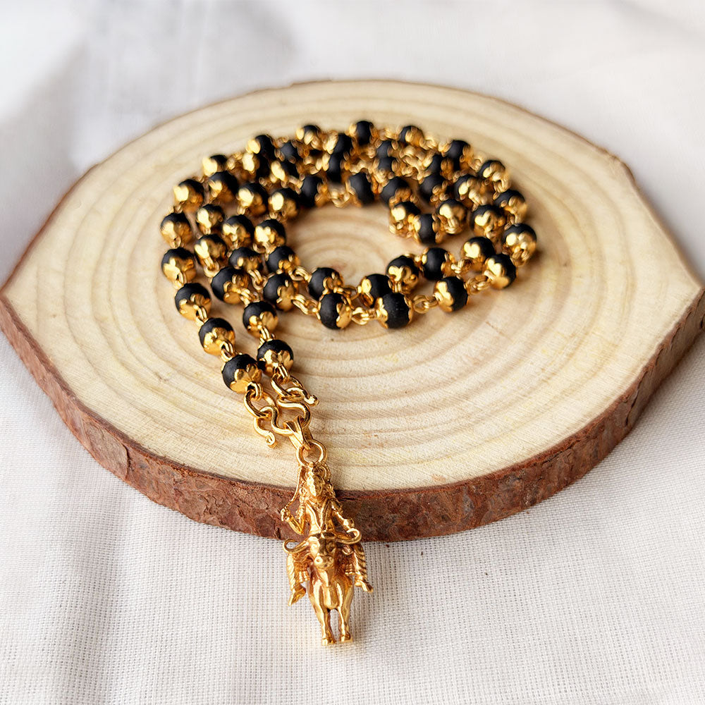 Karungali Maala - 6mm | 54 beads | Pure Panchaloham Madikkanni Capping with Plain Vishnumaya Pendant