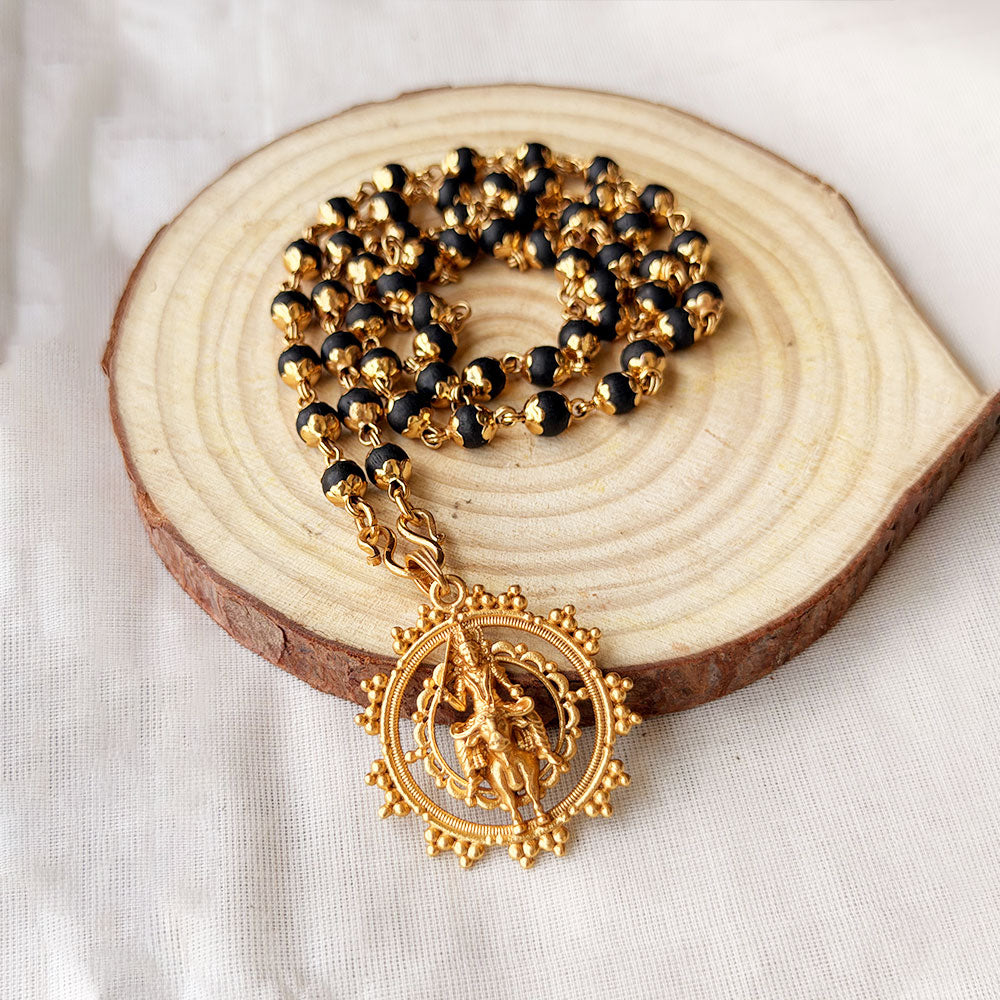 Karungali Maala - 6mm | 54 beads | Pure Panchaloham Madikkanni Capping with Vishnumaya Prabha Pendant