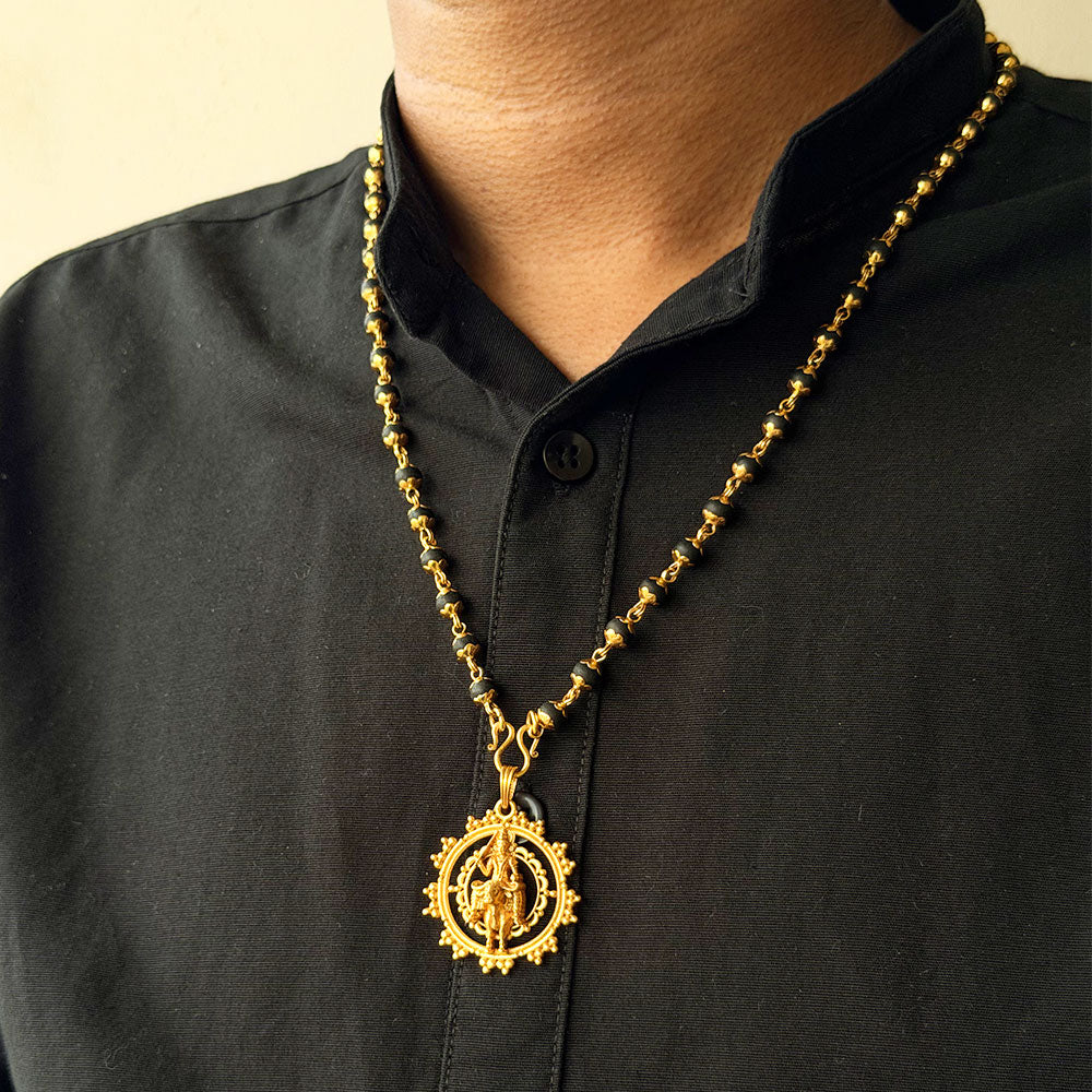 Karungali Maala - 6mm | 54 beads | Pure Panchaloham Madikkanni Capping with Vishnumaya Prabha Pendant