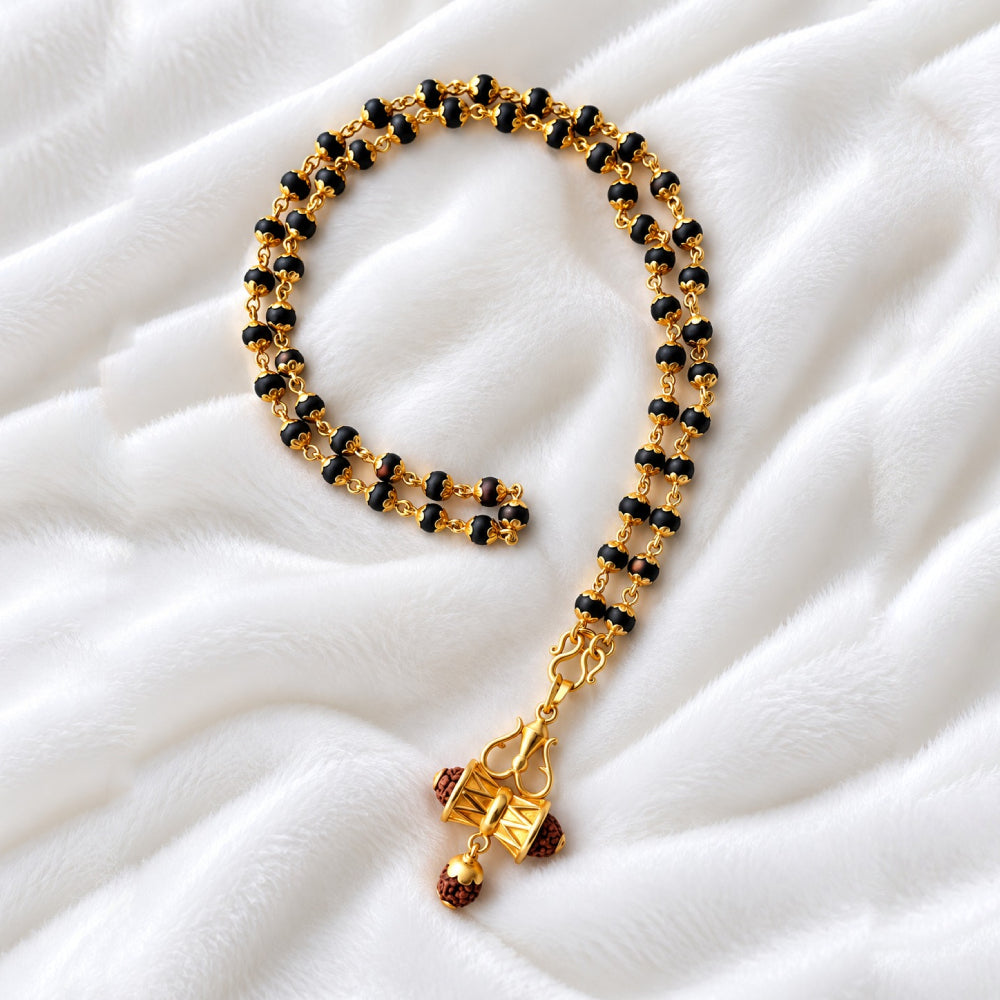 Karungali Mala 6mm 54 Beads Madikkani With Panchaloham Damaru Rudraksha Pendant