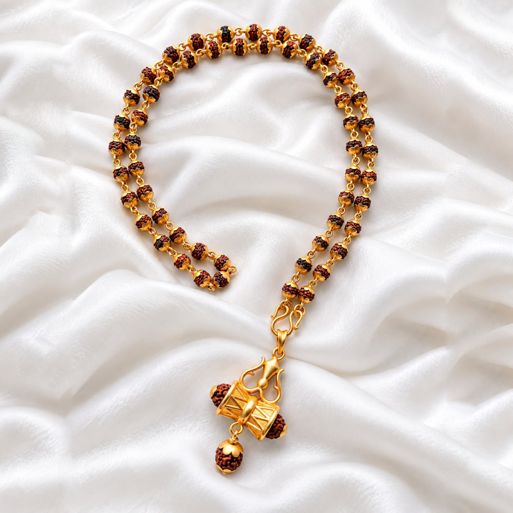 Rudraksha Mala 6mm 54 Beads Madikkani With Panchaloham Damaru Rudraksha Pendant