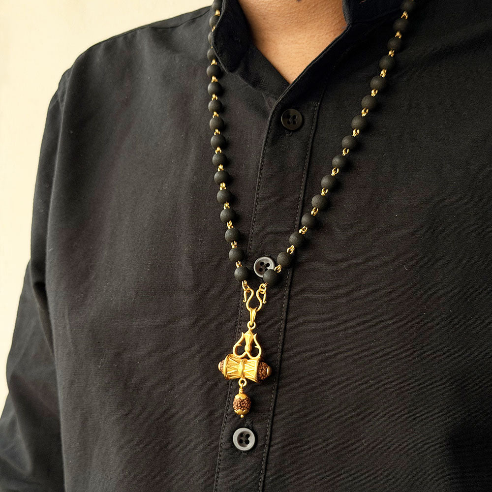 Karungali Maala - 8mm | 54 beads | Pure Panchaloham Madikanni without Capping Damaru Rudraksha Pendant