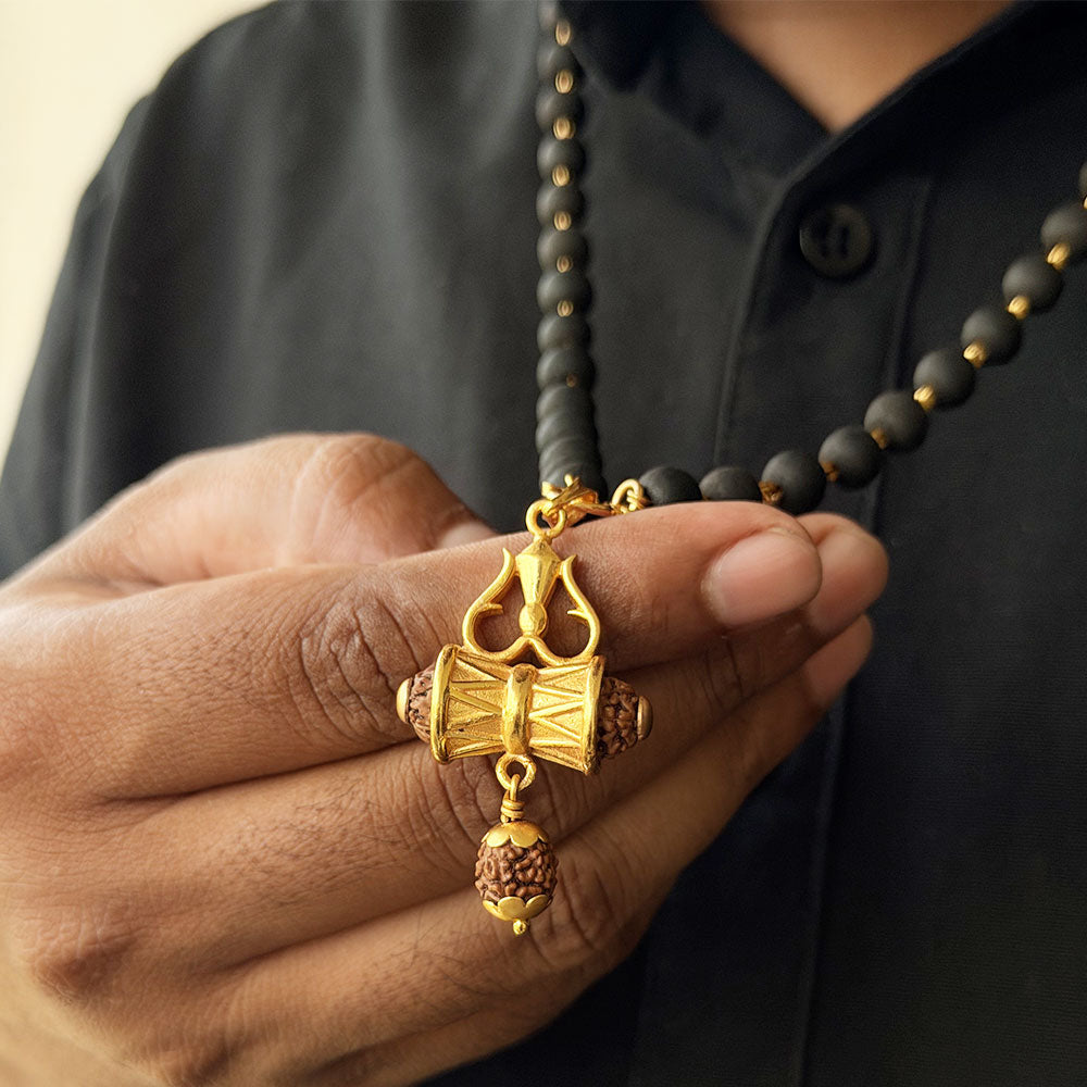 Karungali Maala - 8mm | 54 beads | Pure Panchaloham Madikanni without Capping Damaru Rudraksha Pendant