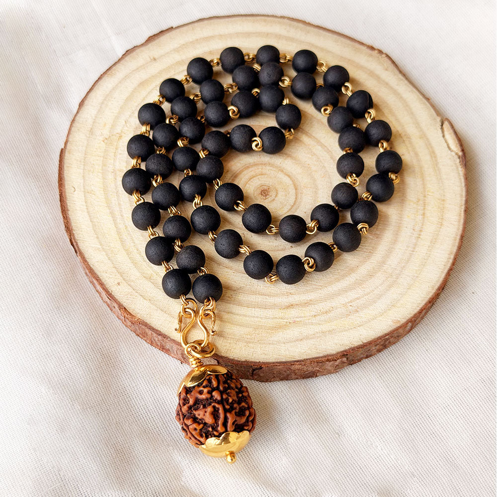 Karungali Maala - 8mm | 54 beads | Pure Panchaloham Madikanni without Capping Rudraksha Pendant