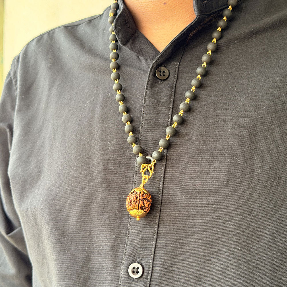Karungali Maala - 8mm | 54 beads | Pure Panchaloham Madikanni without Capping Rudraksha Pendant