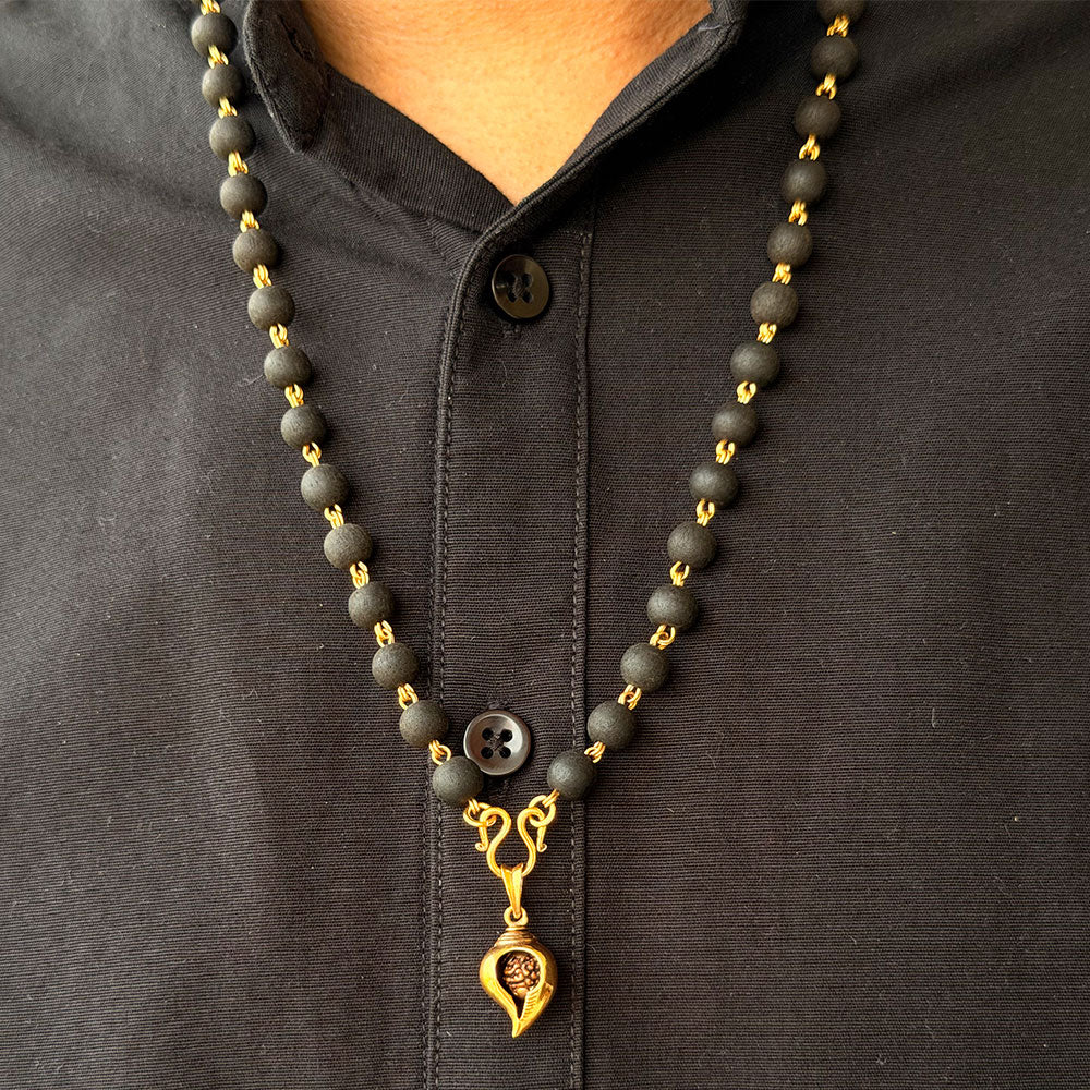 Karungali Maala - 8mm | 54 beads | Pure Panchaloham Madikkanni without Capping 2gm Shank Pendant