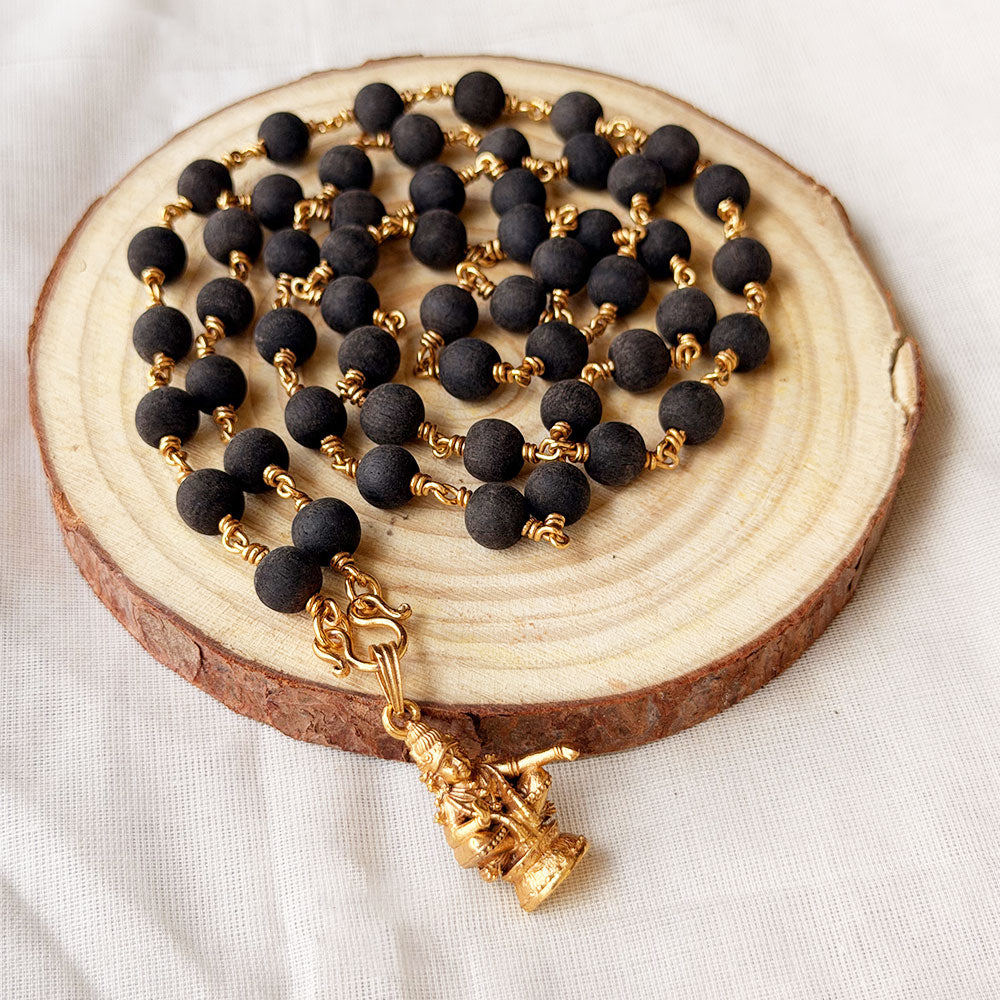 Karungali Maala - 8mm | 54 beads | Pure Panchaloham Pinnikkett without Capping Plain Ayyappa Pendant