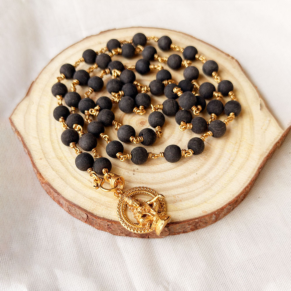 Karungali Maala - 8mm | 54 beads | Pure Panchaloham Pinnikkett without Capping Ayyappa Prabha Pendant