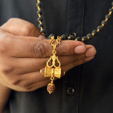 Karungali Maala - 8mm | 54 beads | Pure Panchaloham Pinnikkett without Capping Damaru Rudraksha Pendant