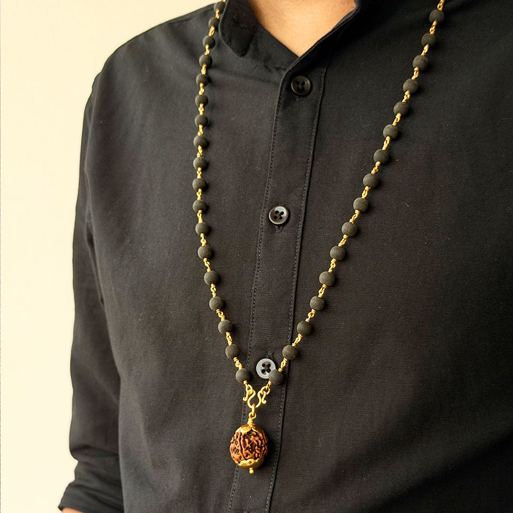 Karungali Maala - 8mm | 54 beads | Pure Panchaloham Pinnikkett without Capping Rudraksha Pendant