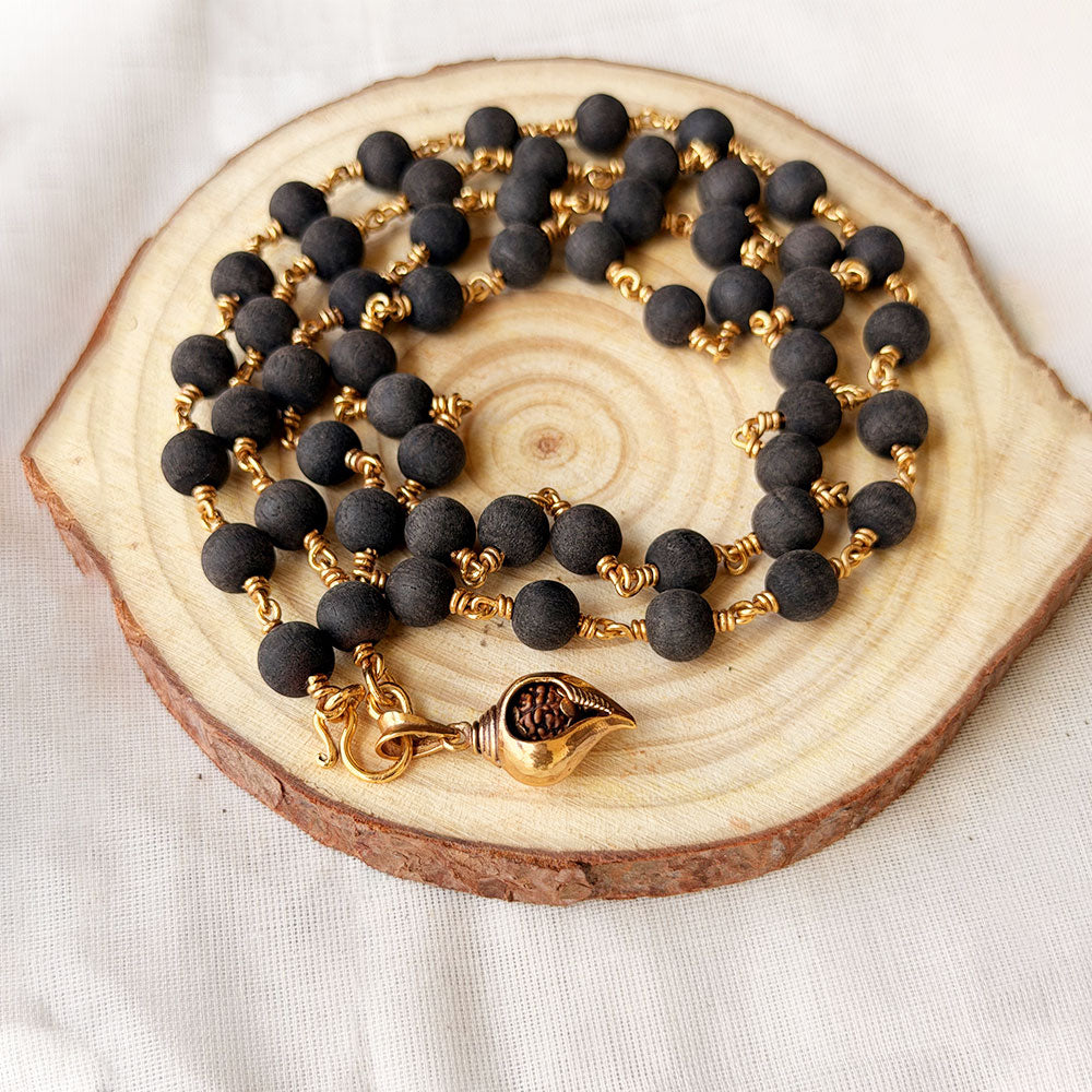 Karungali Maala - 8mm | 54 beads | Pure Panchaloham Pinnikkett without Capping 2gm Shank Pendant