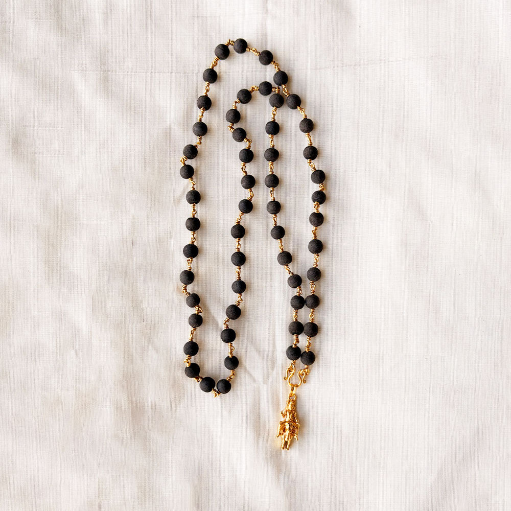 Karungali Maala - 8mm | 54 beads | Pure Panchaloham Pinnikkett without Capping Vishnumaya Plain Pendant