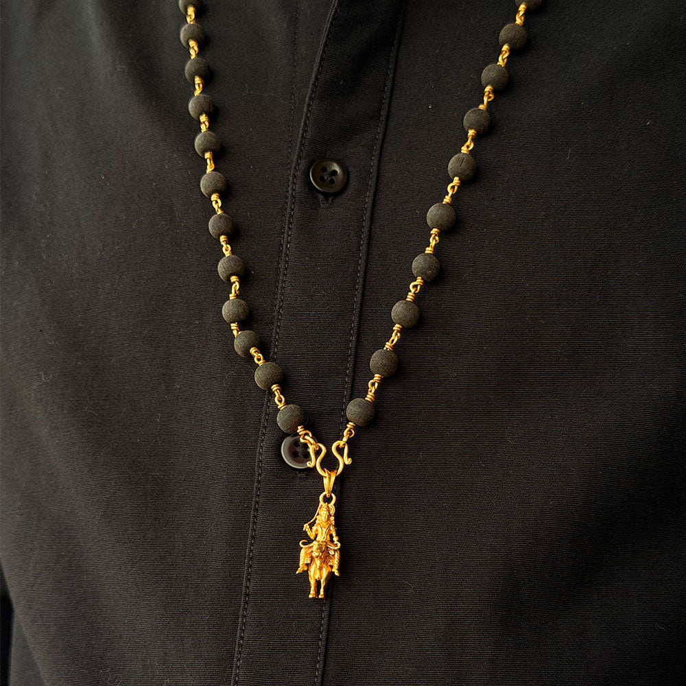 Karungali Maala - 8mm | 54 beads | Pure Panchaloham Pinnikkett without Capping Vishnumaya Plain Pendant