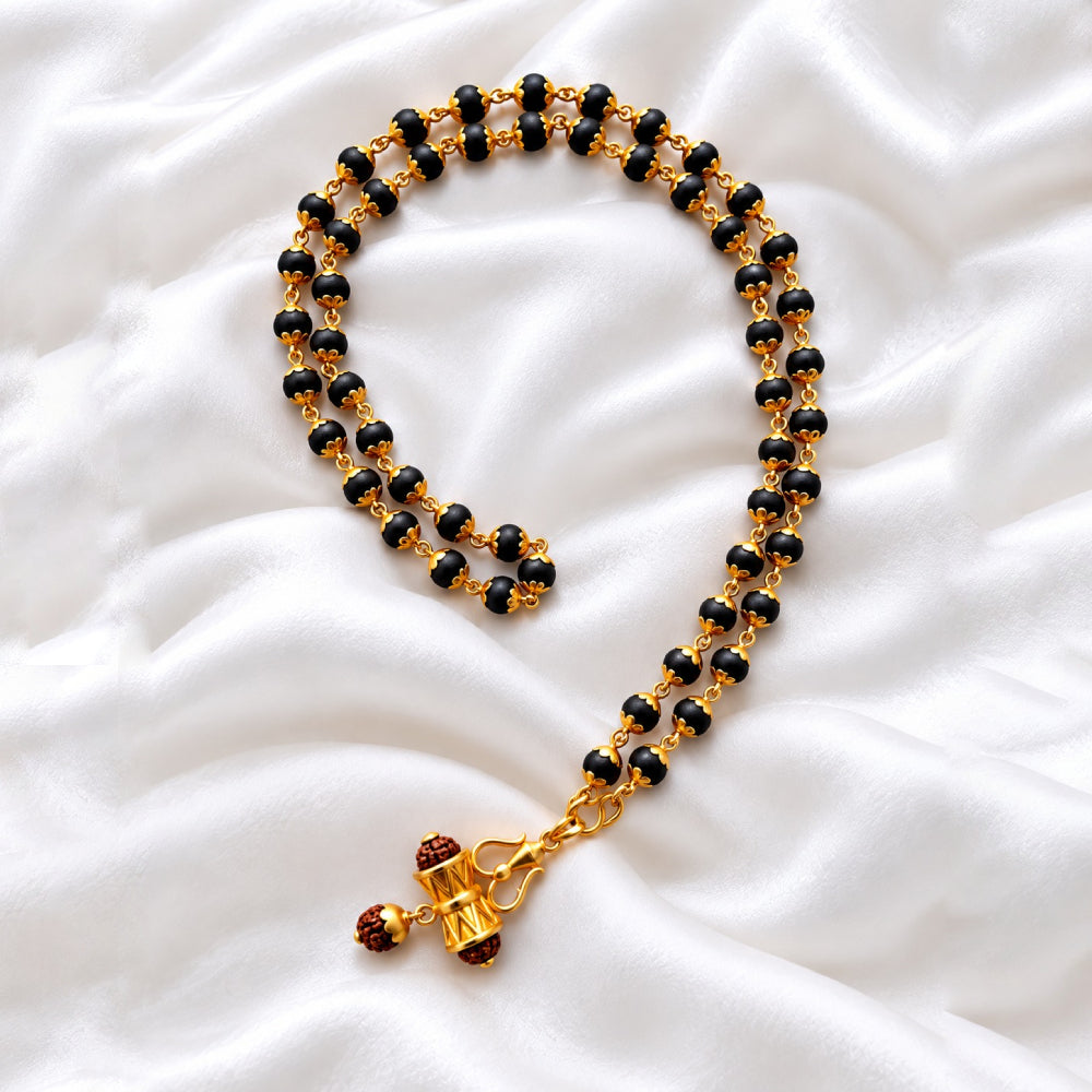Karungali Mala 8mm 54 Beads Madikkani With Panchaloham Damaru Rudraksha Pendant