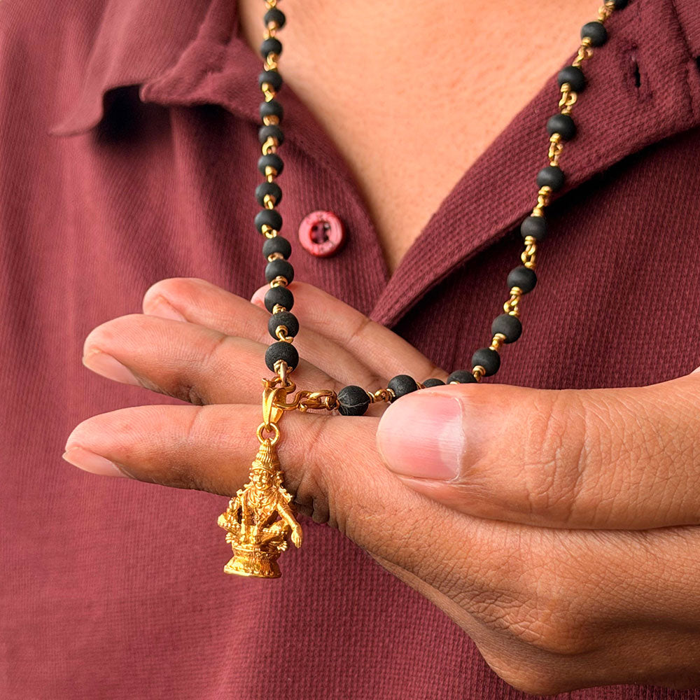 Karungali Maala - 6mm | 54 beads | Pure Panchaloham Pinnikkett without Capping Ayyappa Plain Pendant