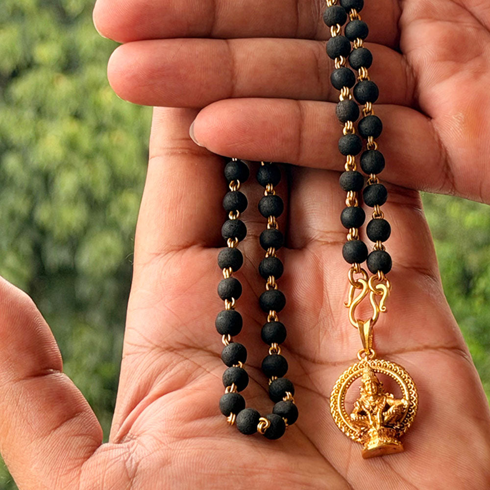 Karungali Maala - 6mm | 54 beads | Pure Panchaloham Madikanni without Capping Ayyappa Prabha Pendant