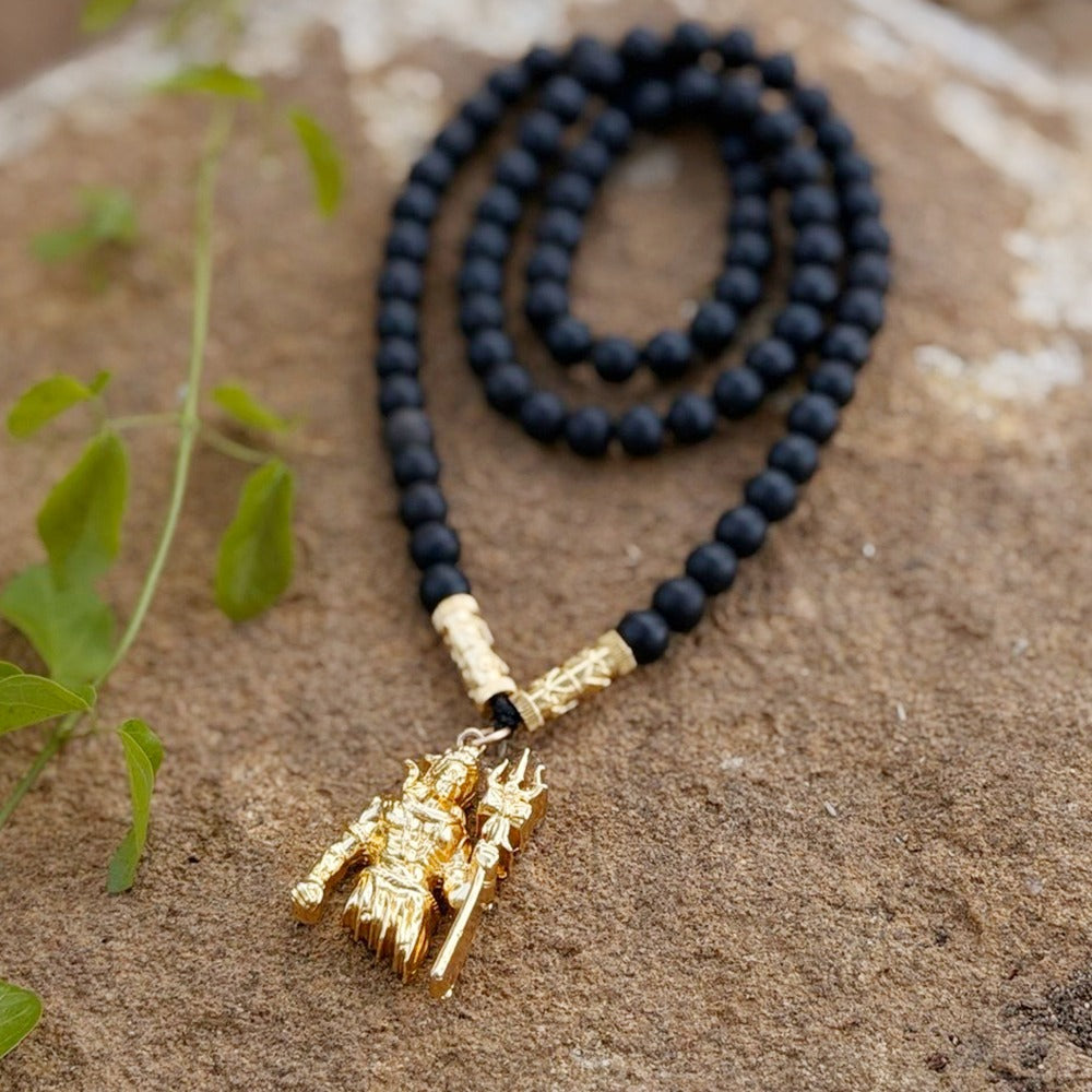 Karungali Mala with Lord Shiva Trishoola Pendant (8mm)