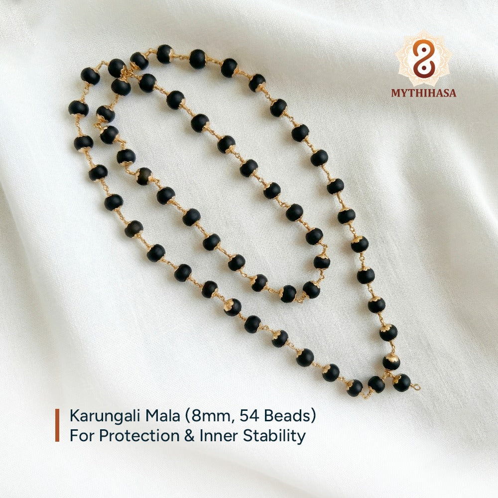 Karungali Mala with Panchaloham Caps (8mm, 54 Beads)