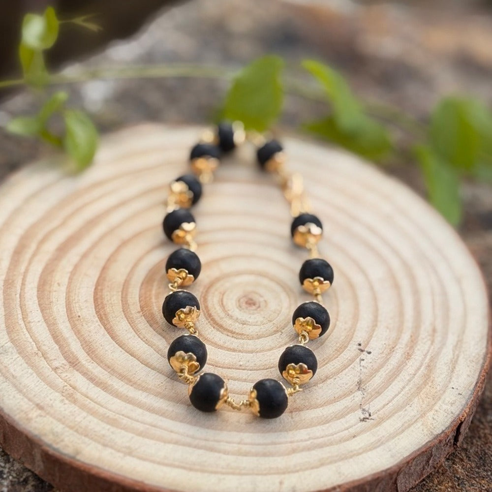 Karungali Bracelet with Panchaloham Caps (8mm)