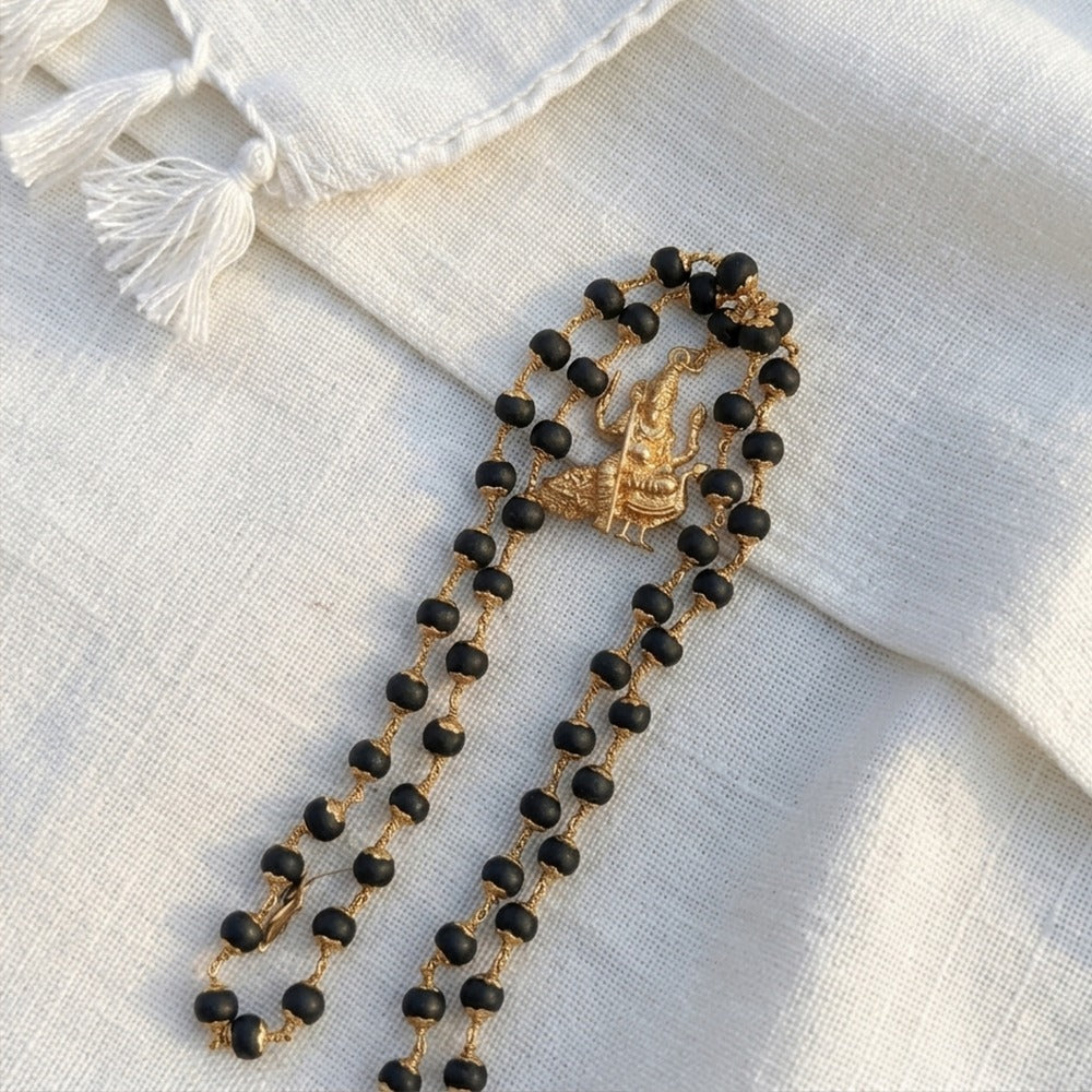 Karungali Mala with Panchaloham Caps & Lord Murugan Pendant (6mm, 54 Beads)