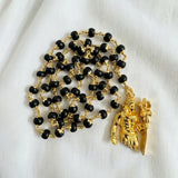 Karungali Mala with Panchaloham Caps & Lord Shiva Trishoola Pendant (8mm, 54 Beads)